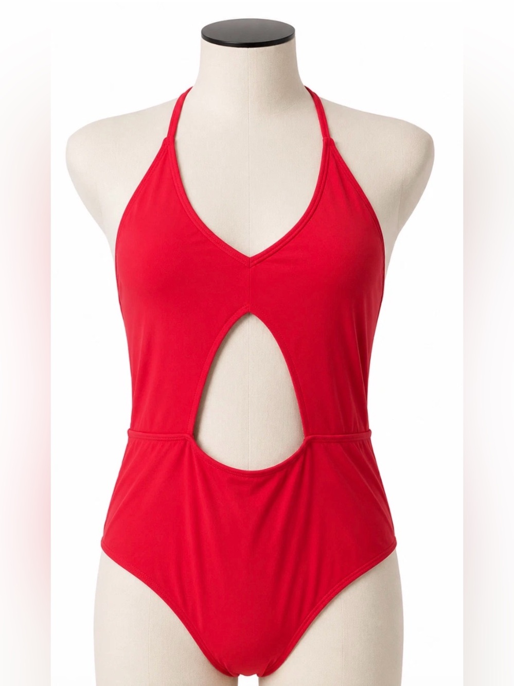 NEW EXPRESS SWIM RED CUTOUT HALTER ONE PIECE SWIMSUIT SIZE LARGE